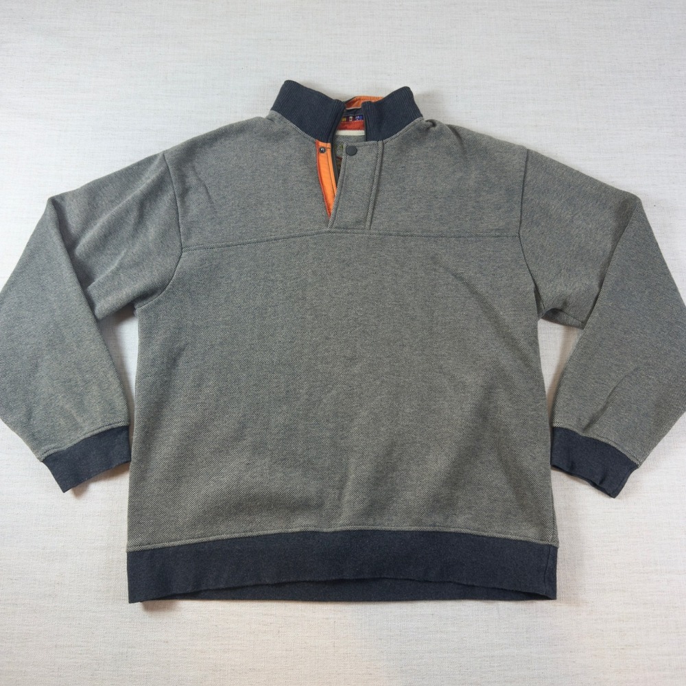 Orvis Pullover Mens L Gray Quarter Snap Fleece Lined Flag Trim Sweatshirt